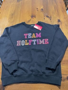 NWT Jess Lea Womens Team Halftime Patchwork Black Crewneck Sweatshirt Size Large
